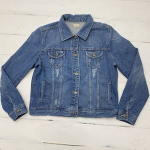Mudd Classic Med Wash Distressed Jean Denim Blue Jacket Sz Teen XL Womens Med